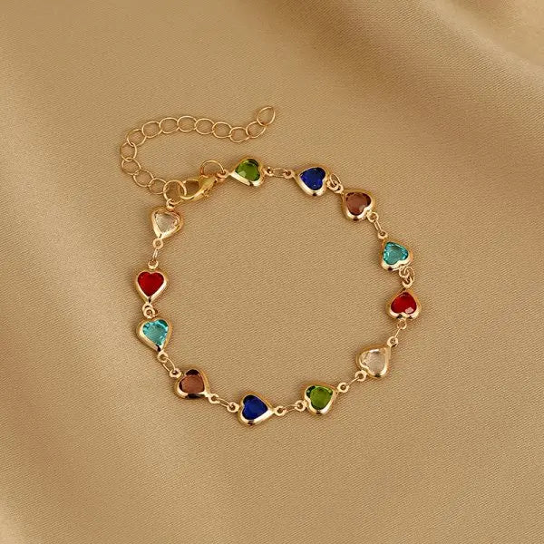 CowLost | exquisite-rainbow-zircon-heart-choker-necklace-for-women-korean-crystal-gold-color-metal-chain-collar-girls-party-beach-jewelry |20