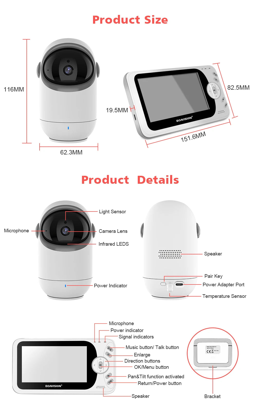 CowLost | 4-3-inch-video-baby-monitor-with-pan-tilt-camera-2-4g-wireless-two-way-audio-night-vision-security-camera-babysitter-vb801 |15