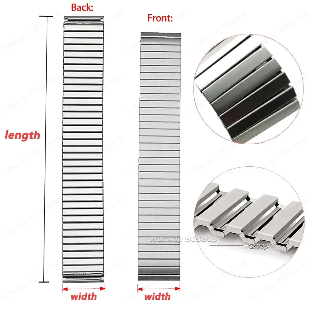 Elastic Stainless Steel Watch Band 14-22mm Metal Expansion Stretch Strap Wristband