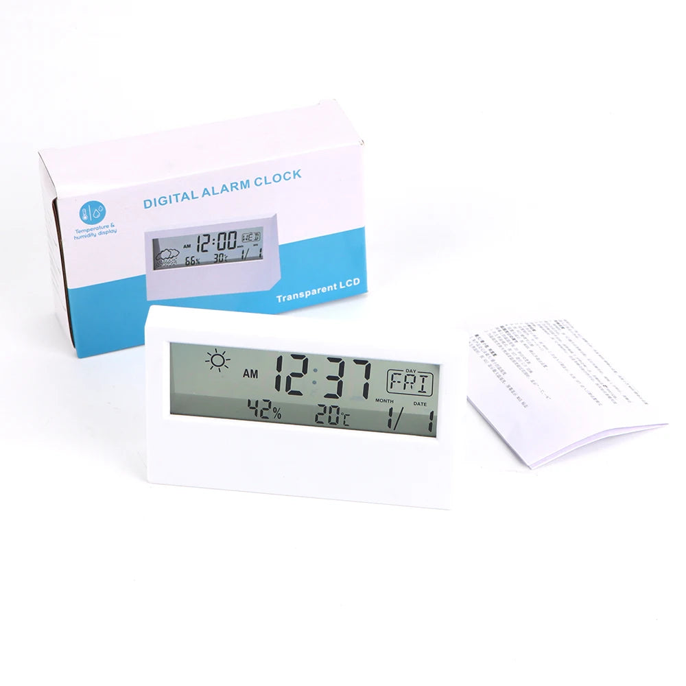 JUANJUAN LED Temperature Humidity Meter Thermo-Hygrometer Weather Station with Alarm Clock for Home