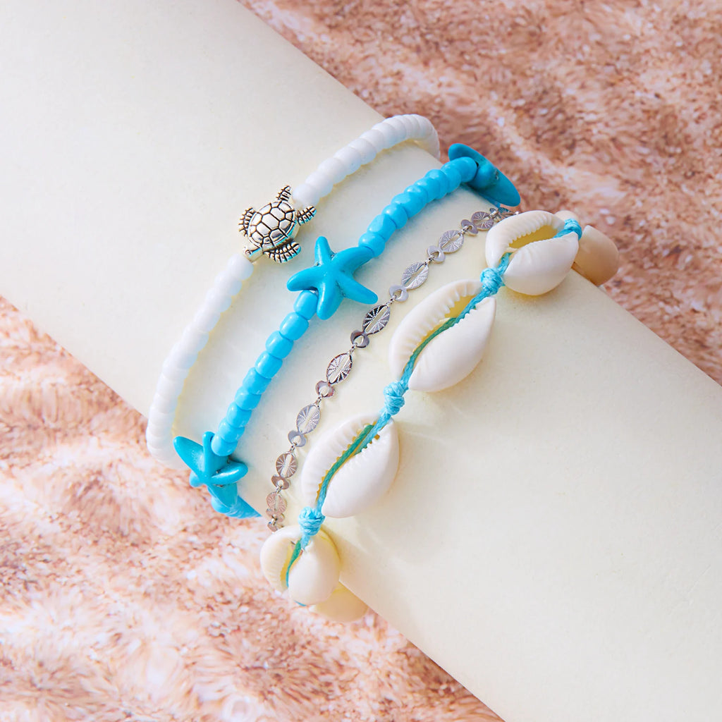 CowLost | bohemian-rice-beads-starfish-conch-pendant-anklet-set-for-women-multi-layer-sea-turtle-ankle-bracelet-on-foot-girl-charm-jewelry |9