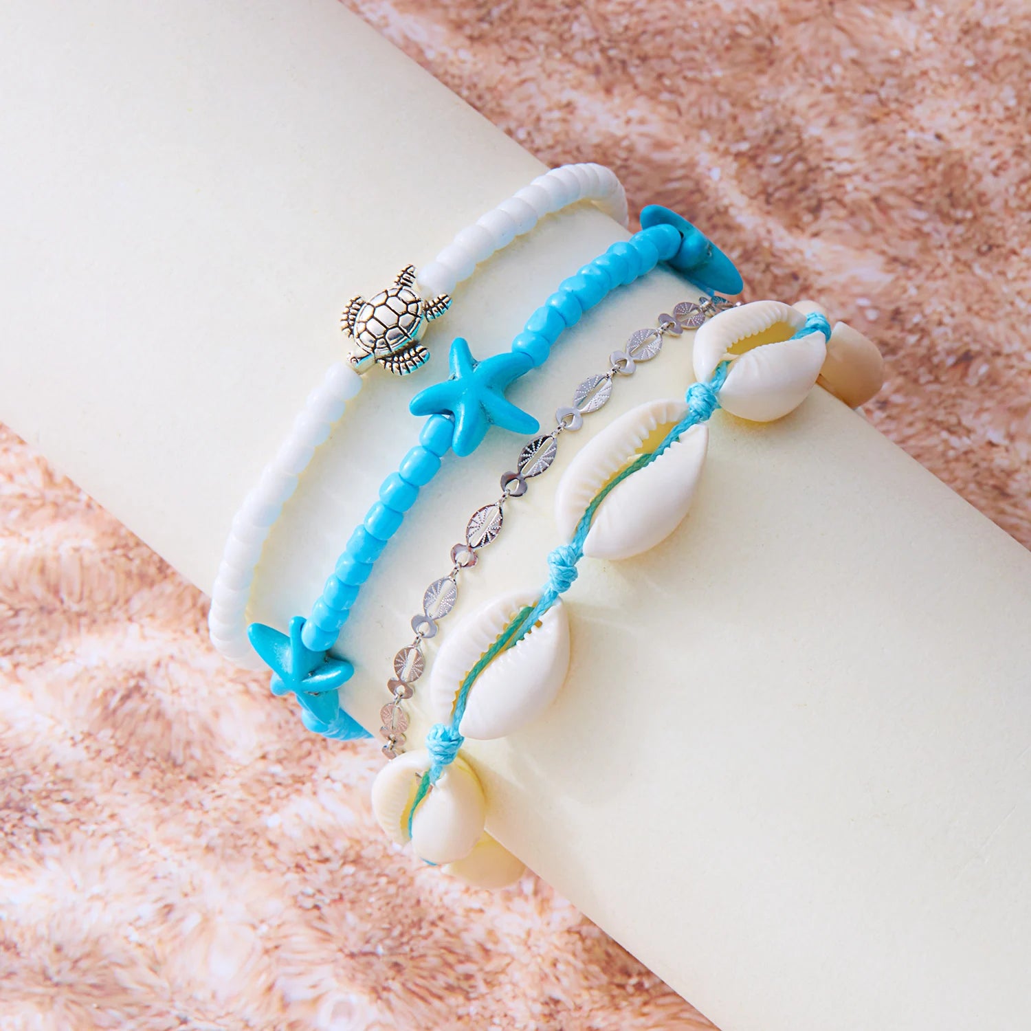 CowLost | bohemian-rice-beads-starfish-conch-pendant-anklet-set-for-women-multi-layer-sea-turtle-ankle-bracelet-on-foot-girl-charm-jewelry |9