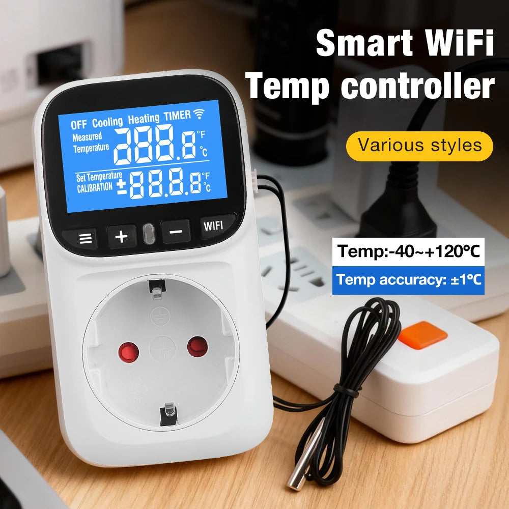 JUANJUAN Tuya Smart WiFi Digital Temperature Controller Socket AC110-240V Thermostat Outlet Heating Cooling Regulator