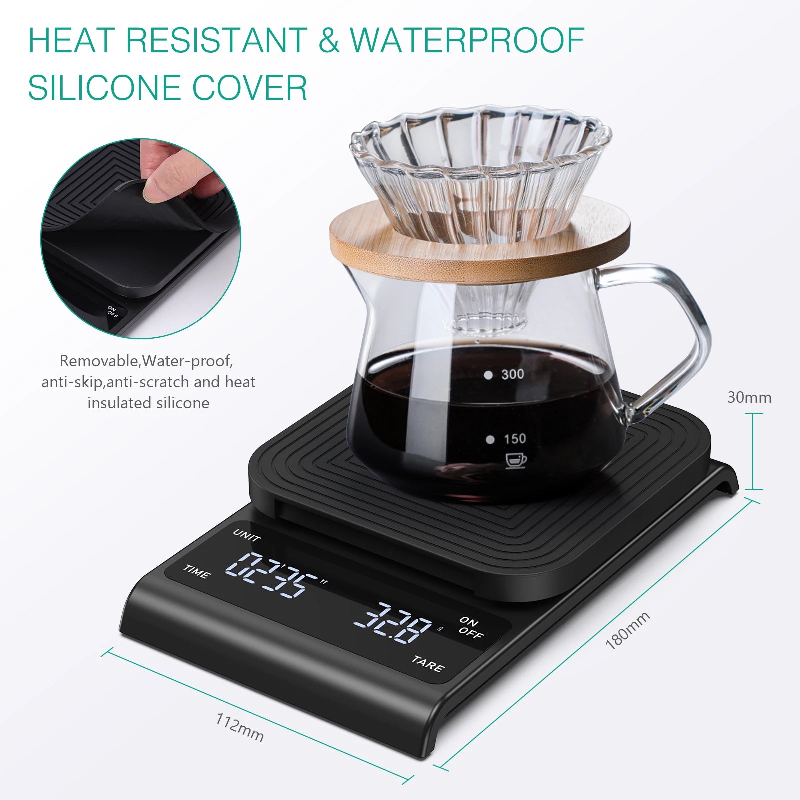 Digital Coffee Scale 3kg/0.1g Rechargeable Drip Espresso Scale with Timer for Kitchen