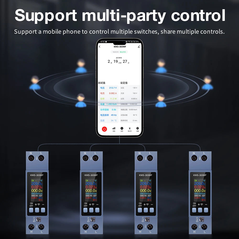 KWS-303 8-in-1 Multifunctional Din Rail Power Meter Smart Switch 85-290V AC Energy Meter