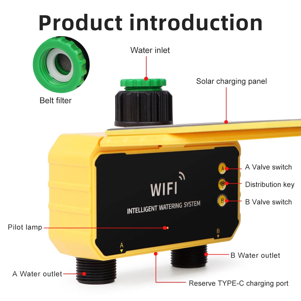 Smart WiFi Solar Irrigation Timer 1/2 Zone LCD Automatic Watering Controller for Garden Lawn