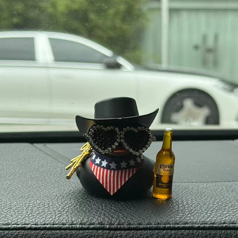 CowLost | 1-set-cowboy-car-rubber-duck-black-duck-decoration-dashboard-with-sun-hat-for-car-dashboard-decorations-1 |2