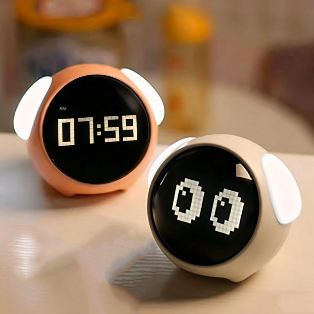 Cute Kids Digital Alarm Clock with Sound-Activated Night Light, Dual Alarms, Snooze, Rechargeable