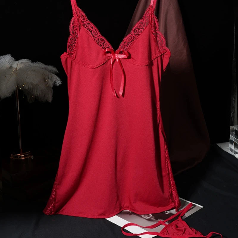 CowLost | women-v-neck-nightgown-sexy-side-slit-suspender-sleep-dress |11