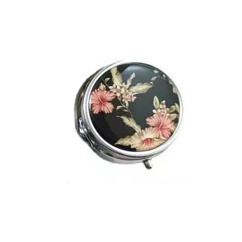 CowLost | product_id-portable-metal-round-medicine-storage-box-dispenser-with-natural-pattern-for-travel-and-camping |5
