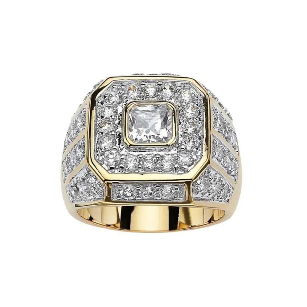 Gold Color Hip Hop Rock Ring with Rhinestones Zircon for Men and Women Party Jewelry