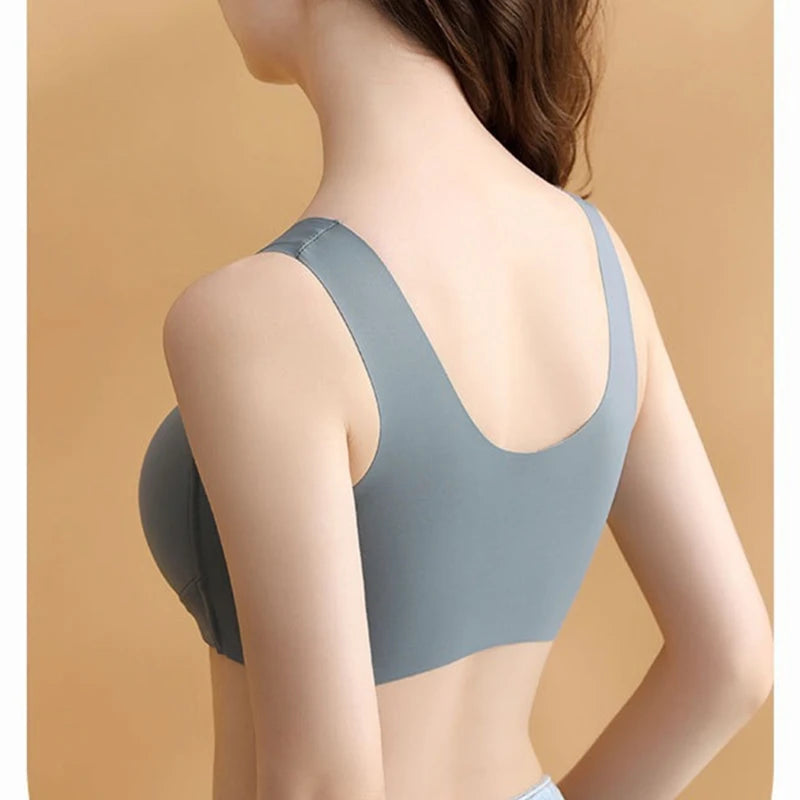 CowLost | large-size-seamless-womens-front-button-bra-vest-style-fixed-cup-comfortable-all-day-wear-breast-shrinking-underwear |2
