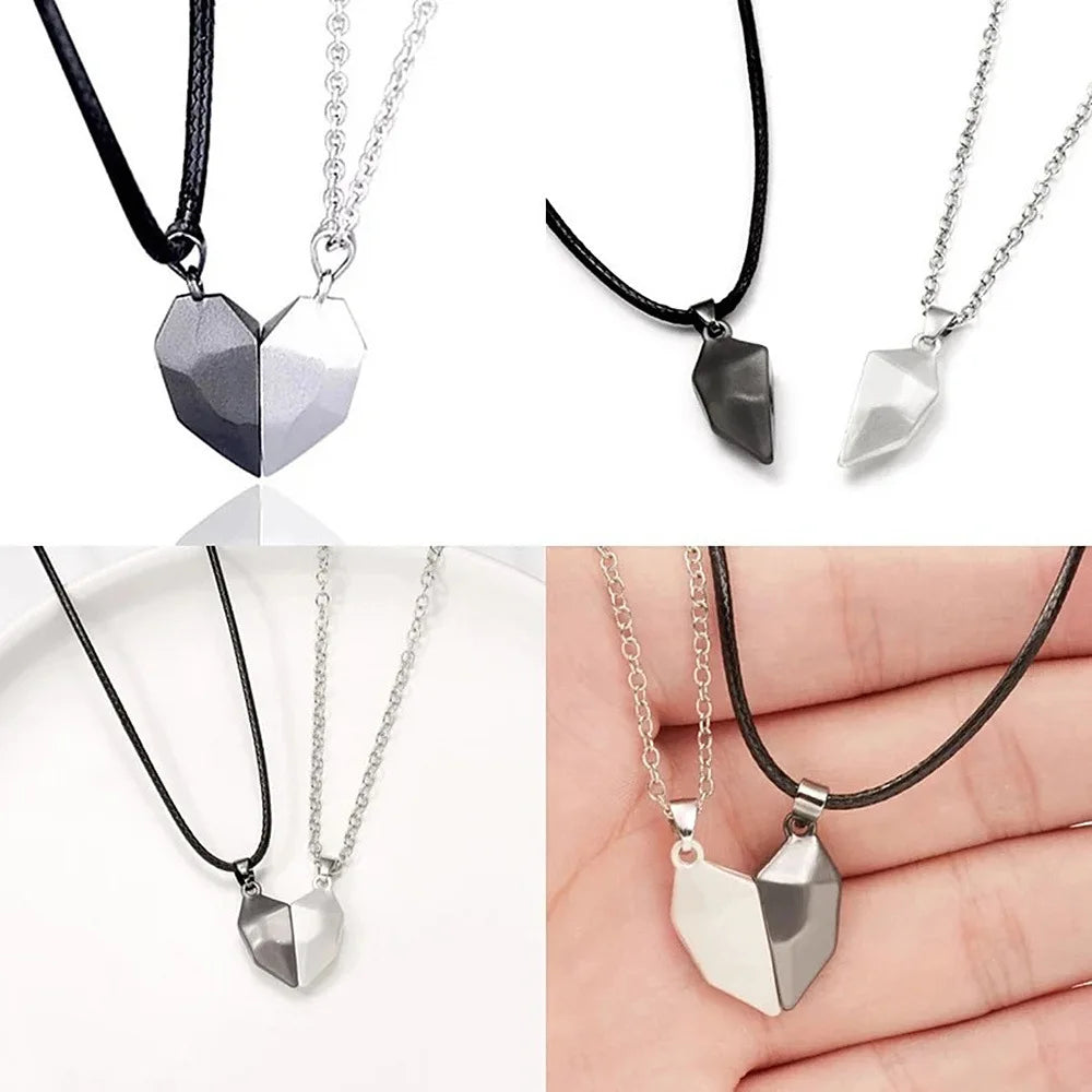 Couple Electrocardiogram Magnetic Heart Pendant Necklace Valentine's Day Gift