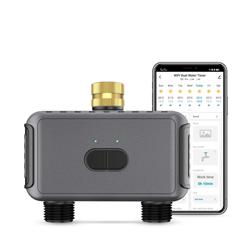 Bluetooth WiFi 2-Way Irrigation Water Timer 3/4" Brass Inlet Garden Watering Device
