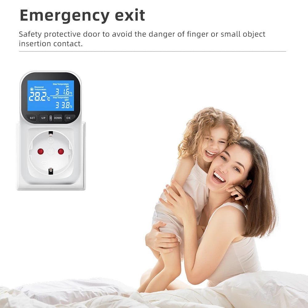 220V EU Plug Digital Temperature Controller Socket with LCD Timer Switch and Sensor