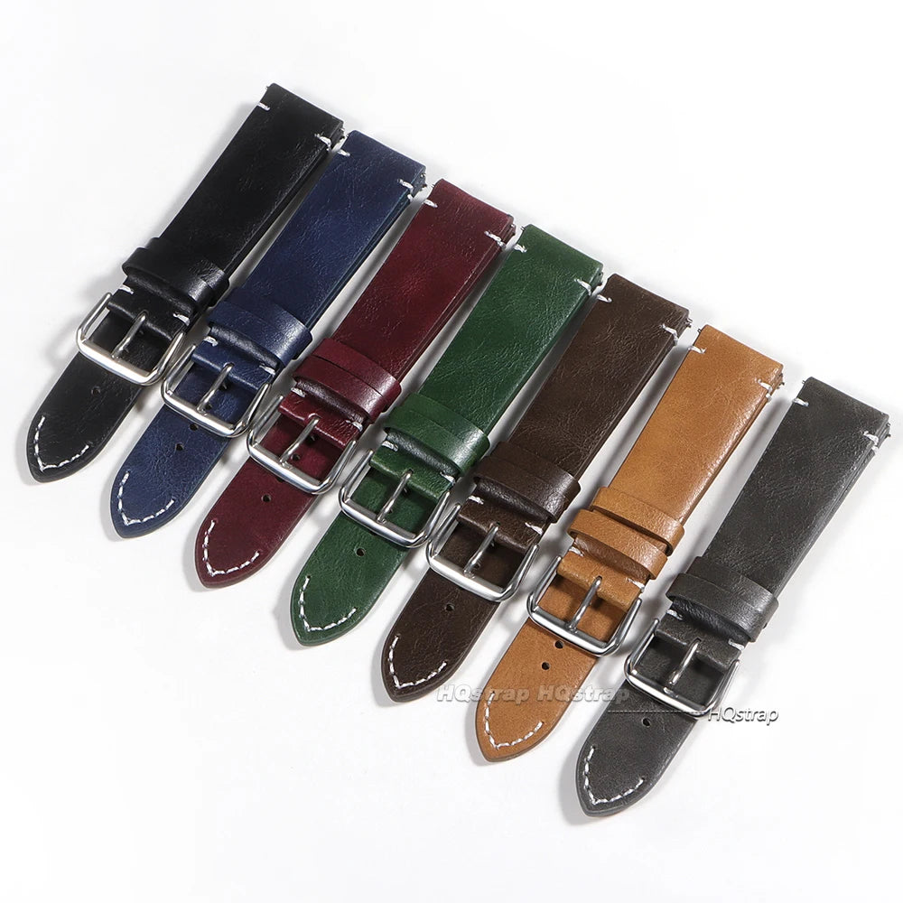 Calfskin Leather Quick Release Watch Band 18-24mm Soft Wrist Strap for Samsung Seiko Smartwatches