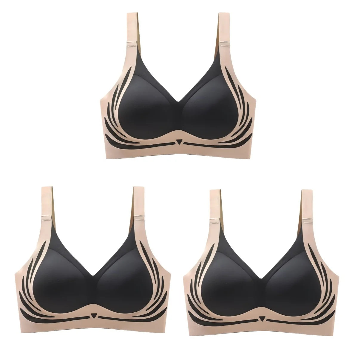 CowLost | product_id-3pcs-wireless-seamless-padded-push-up-bras-for-women-adjustable-straps-plus-size-m-4xl |13