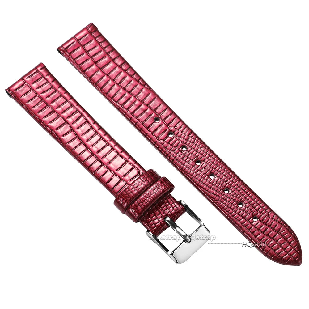 Ultra-thin 8-16mm Lizard Pattern Leather Watch Strap for Women Waterproof Wristband