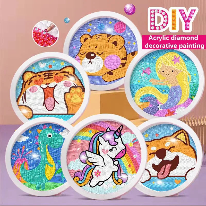 CowLost | product_id-unicorn-dinosaur-round-frame-diamond-painting-kit-for-kids-diy |7