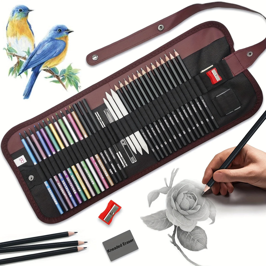 CowLost | standard-erasers-product_id-29pcs-portable-drawing-and-sketching-pencil-set-with-charcoal-sharpener-and-eraser |15