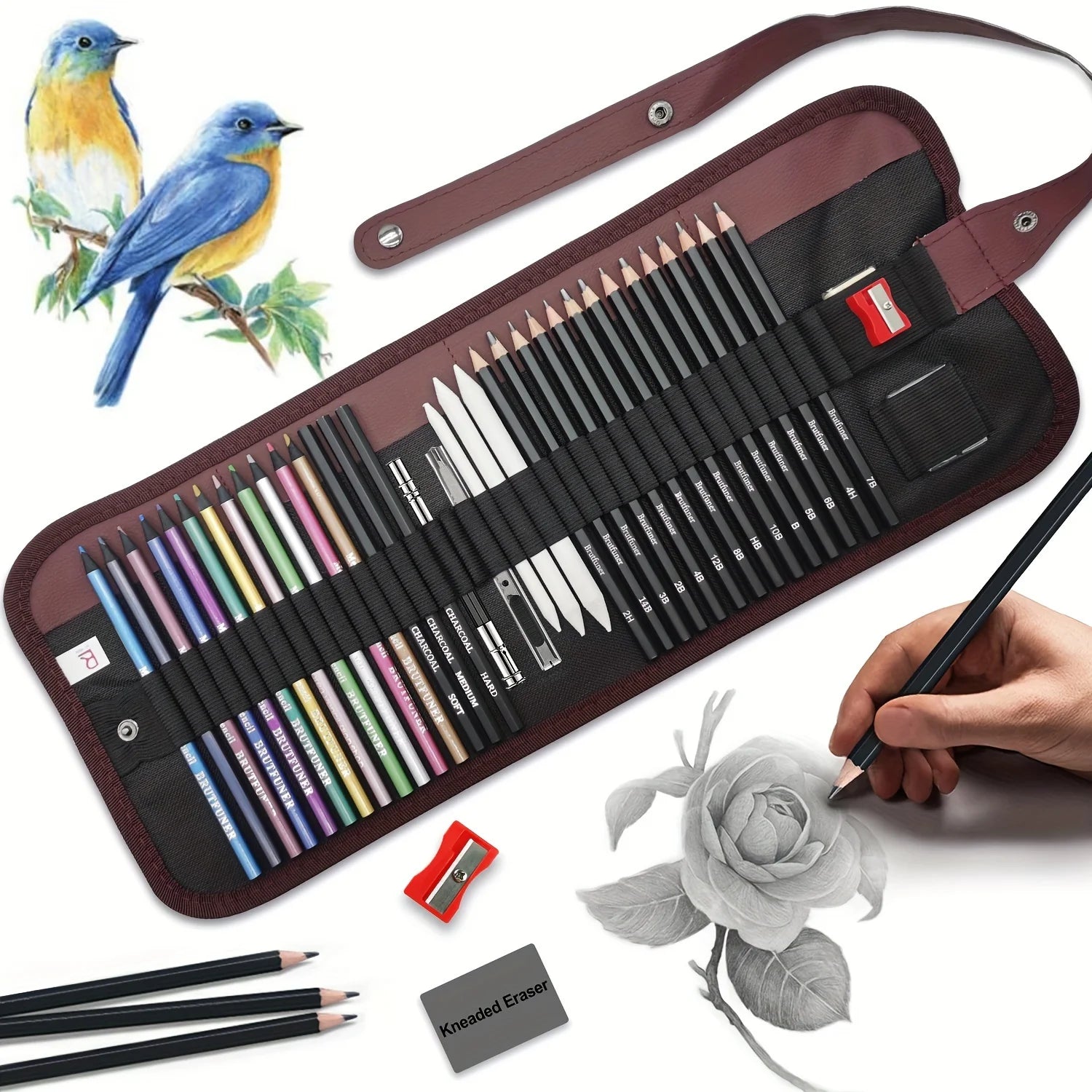 CowLost | standard-erasers-product_id-29pcs-portable-drawing-and-sketching-pencil-set-with-charcoal-sharpener-and-eraser |15