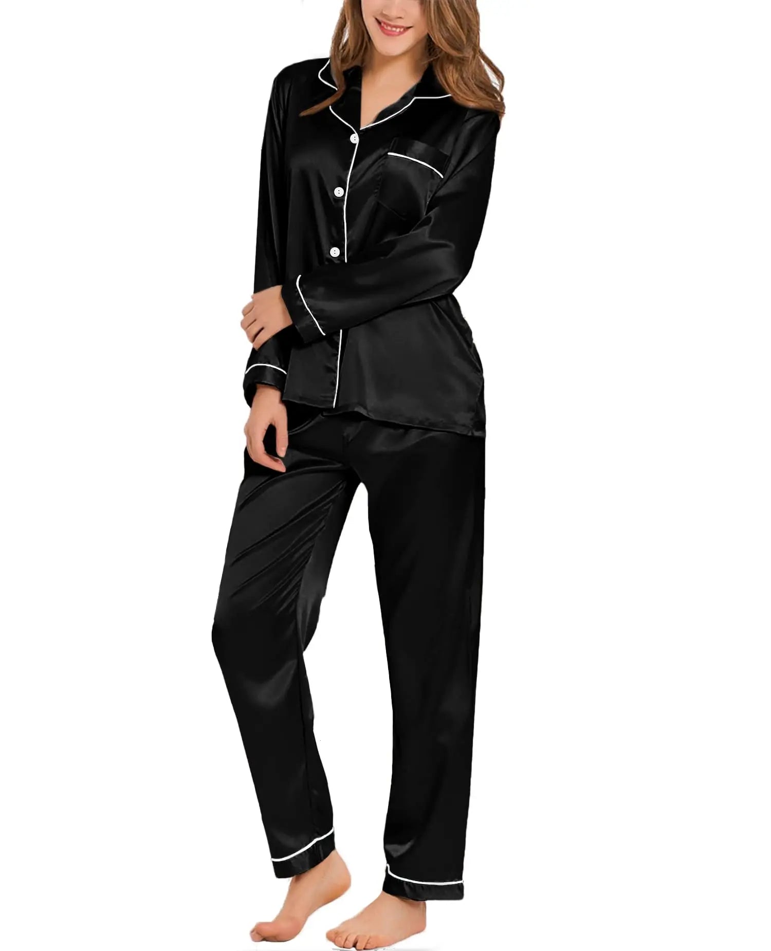 CowLost | activewear-pants-womens-two-piece-silk-satin-pajama-set-long-sleeve-loungewear-sleepwear |2