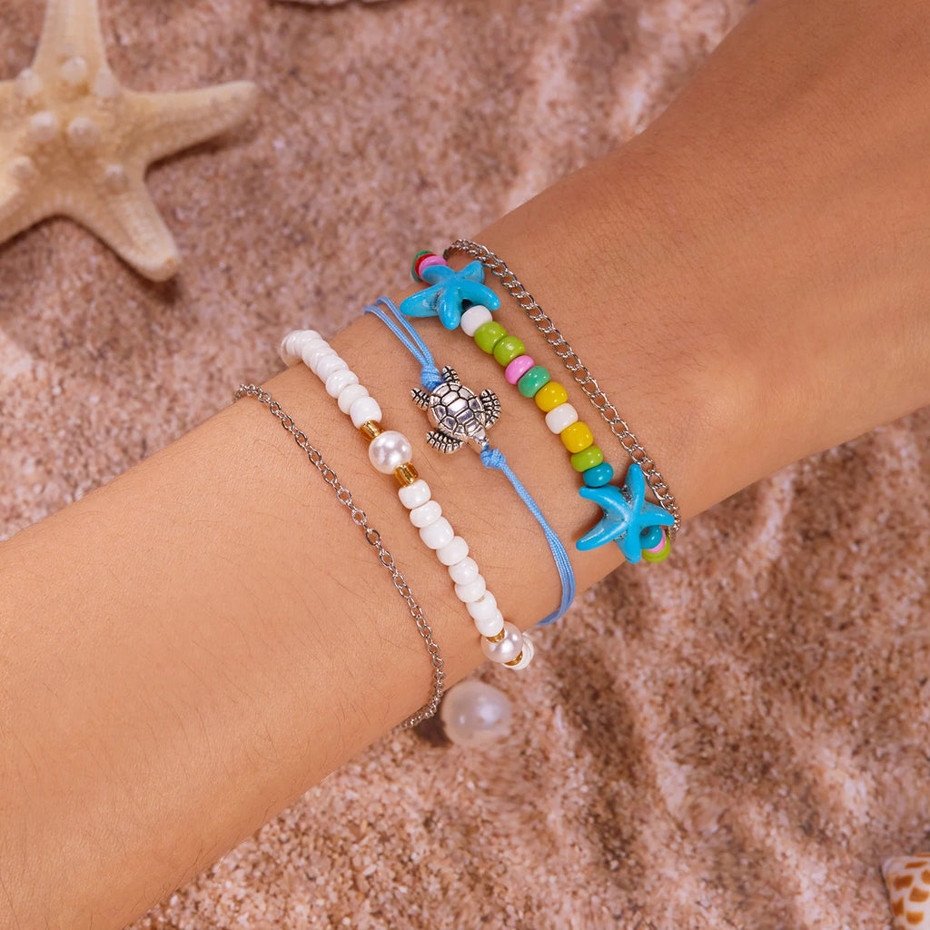 CowLost | bohemian-rice-beads-starfish-conch-pendant-anklet-set-for-women-multi-layer-sea-turtle-ankle-bracelet-on-foot-girl-charm-jewelry |4