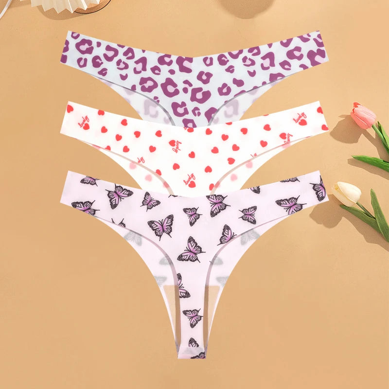 CowLost | activewear-pants-3pcs-womens-ice-silk-seamless-low-waist-leopard-thongs |30