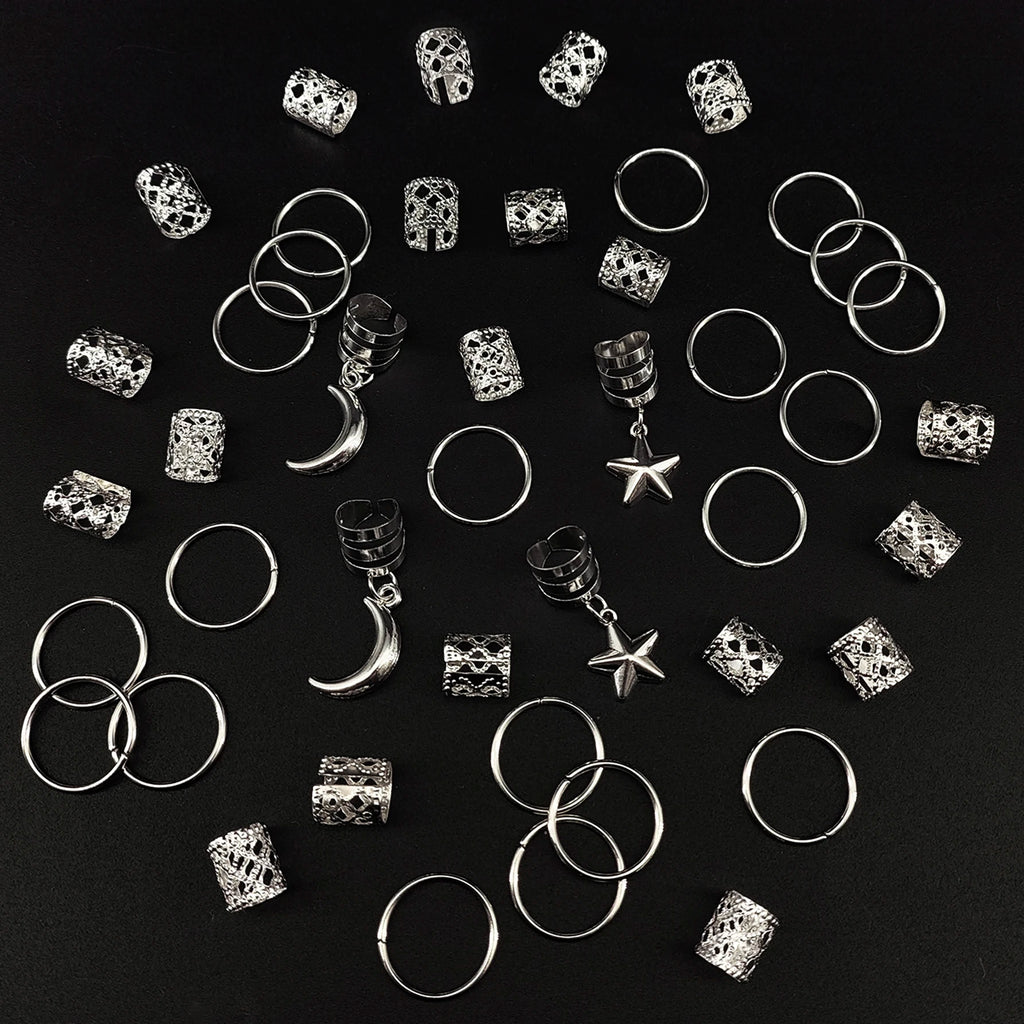 CowLost | 44pcs-stars-moon-combination-fashion-metal-cutout-dreadlock-hair-rings |12
