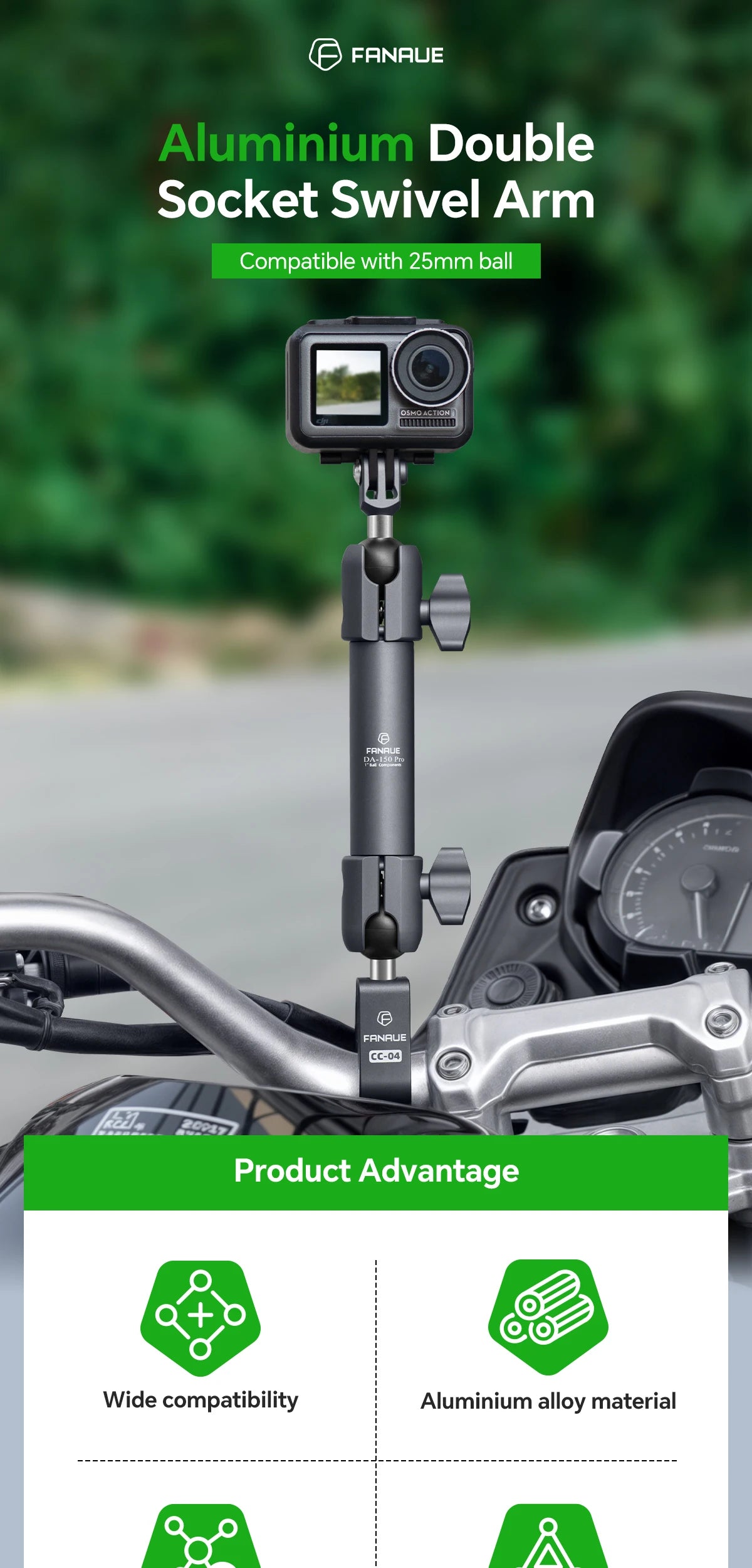 CowLost | product_id-fanaue-25mm-ball-head-double-joint-aluminum-alloy-motorcycle-sports-camera-bracket |7