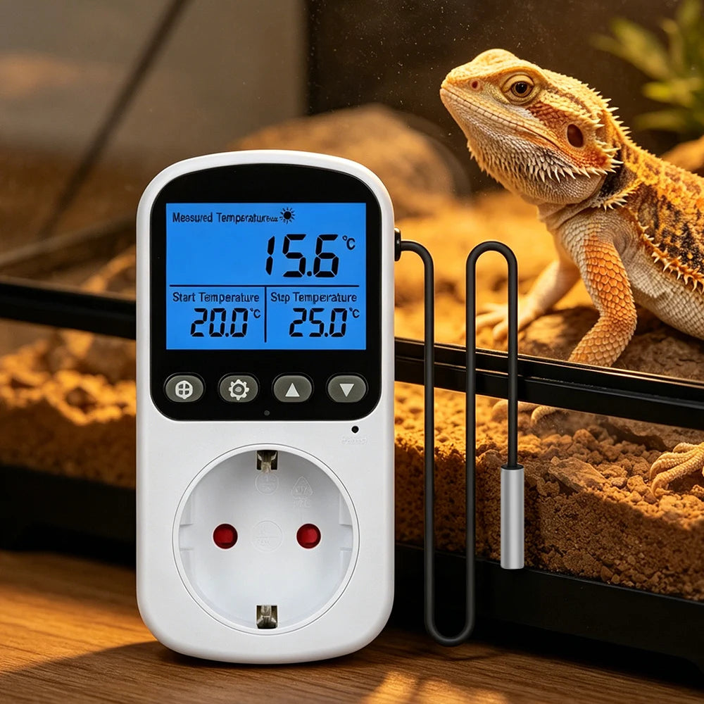 Full View LCD Thermostat Socket 16A 230V Temperature Controller EU Plug Heating Cooling Regulator with Sensor