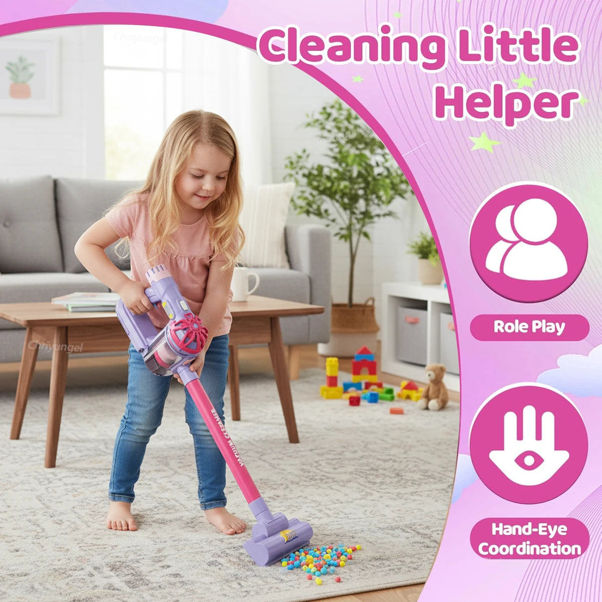 Kids Electric Vacuum Cleaner Toy Pretend Play Cleaning Set Educational Gift for Toddlers