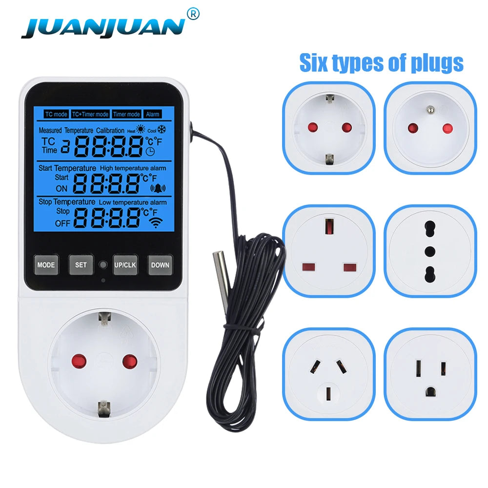 LCD Timer Socket Thermostat Temperature Controller AC110-230V for Heating Cooling