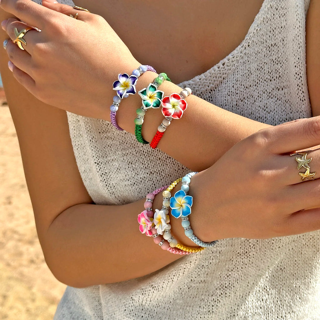 CowLost | bohemian-big-flower-charm-bracelets-for-women-pink-red-blue-green-flowers-soft-clay-pottery-beaded-bangles-girls-party-jewelry |2