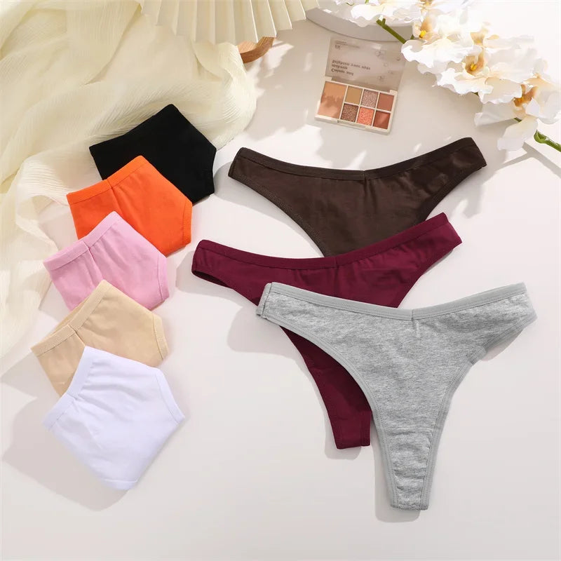 CowLost | activewear-pants-5pcs-women-cotton-solid-color-g-string-panties-set |6