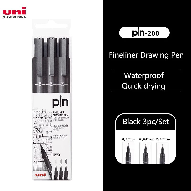 CowLost | 3-6-12pcs-japan-uni-pin-200-hook-drawing-pens-multi-specification-black-needle-pen-manga-design-drawing-stationery-art-supplies-1 |19