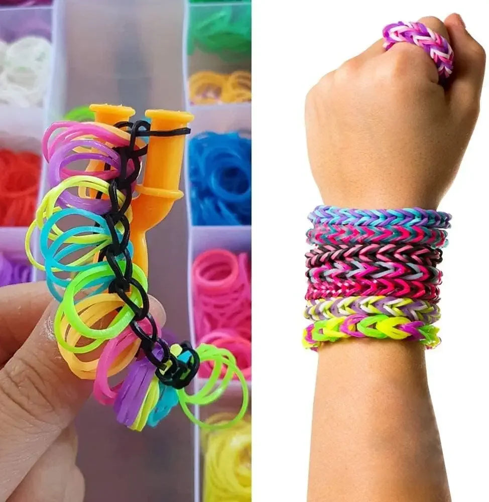 600pcs Colorful Rubber Loom Bands DIY Craft Kit Elastic Bracelet Set