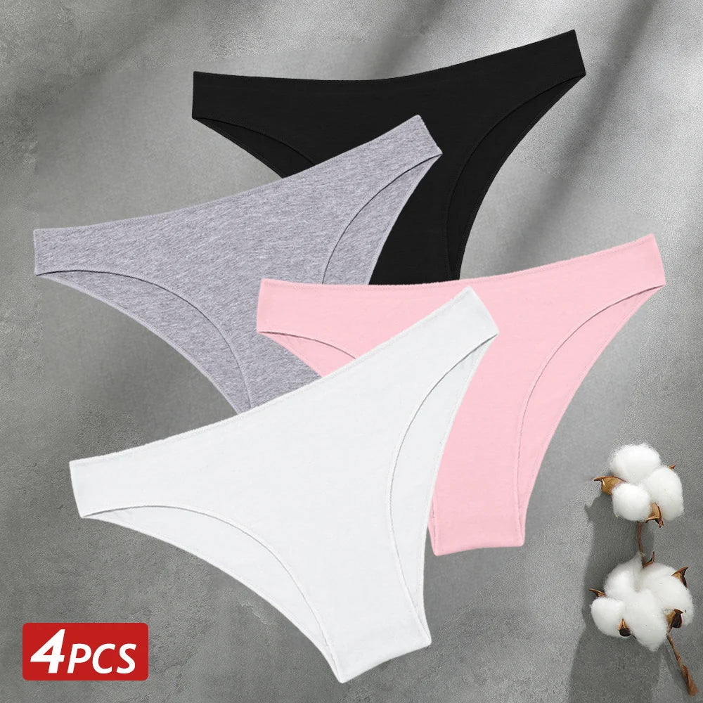 CowLost | activewear-pants-4pcs-women-s-seamless-low-waist-cotton-briefs-solid-color-panties |21