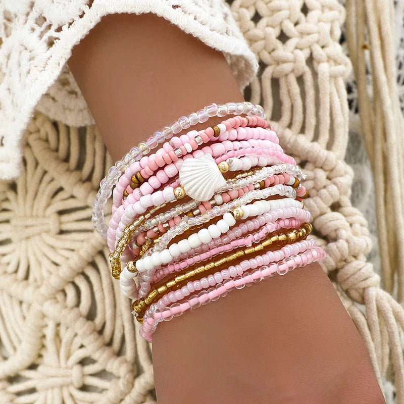 CowLost | elastic-beaded-bracelets-bohemian-colorful-beads-stretchy-strand-chain-bangle-girls-summer-beach-party-vacation-jewelry |3