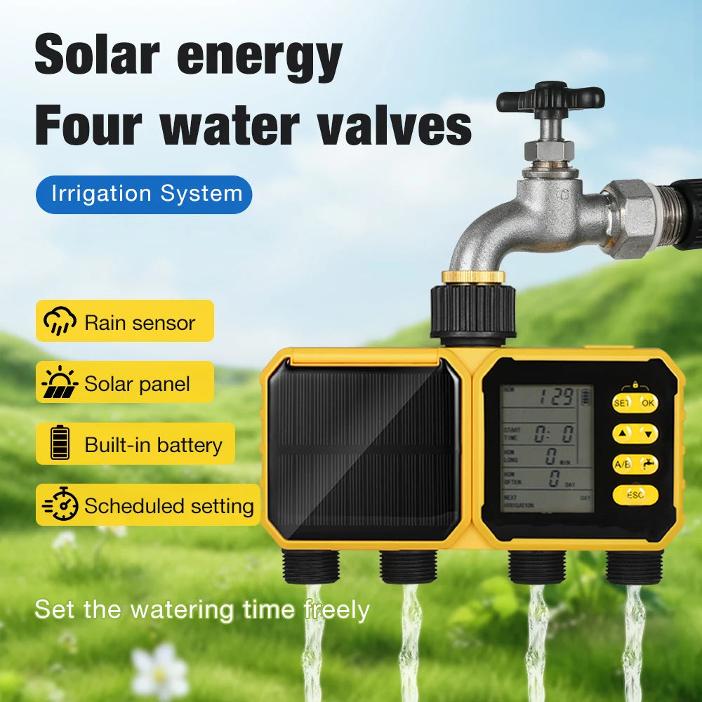 WiFi Solar Irrigation Timer 1/2/4 Outlet Smart Watering Controller for Garden Greenhouse