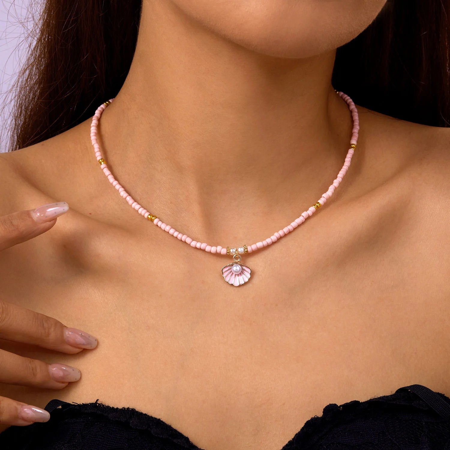CowLost | boho-bohemian-sea-shell-starfish-pendant-necklaces-for-women-double-layered-tortoise-imitation-pearl-bead-chain-beach-jewelry |14