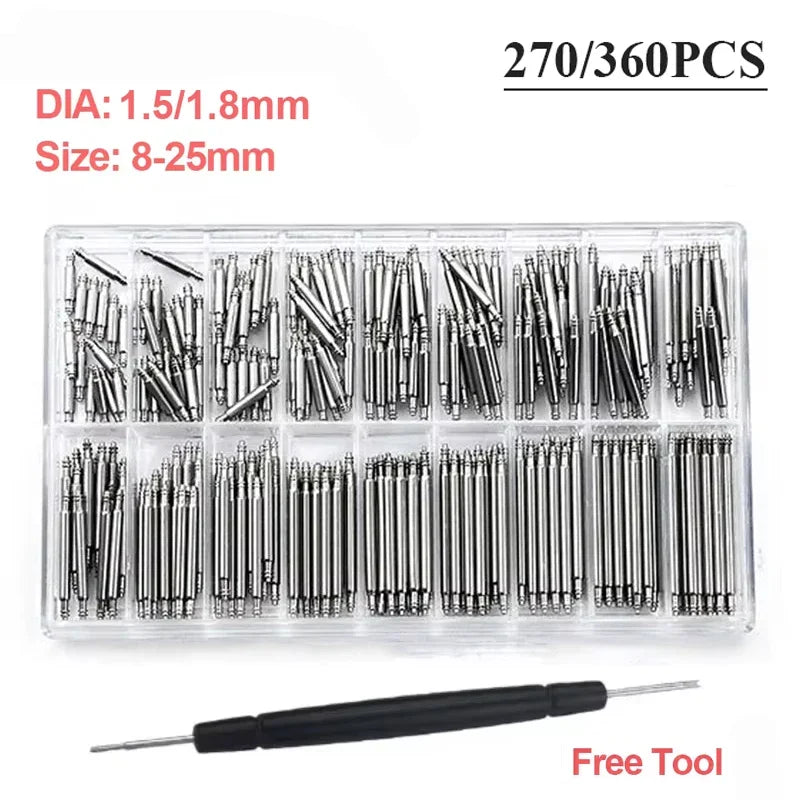 CowLost | product_id-360pcs-stainless-steel-watch-spring-bars-strap-pins-1-5-1-8mm-diameter-8-25mm-length-repair-kit |1