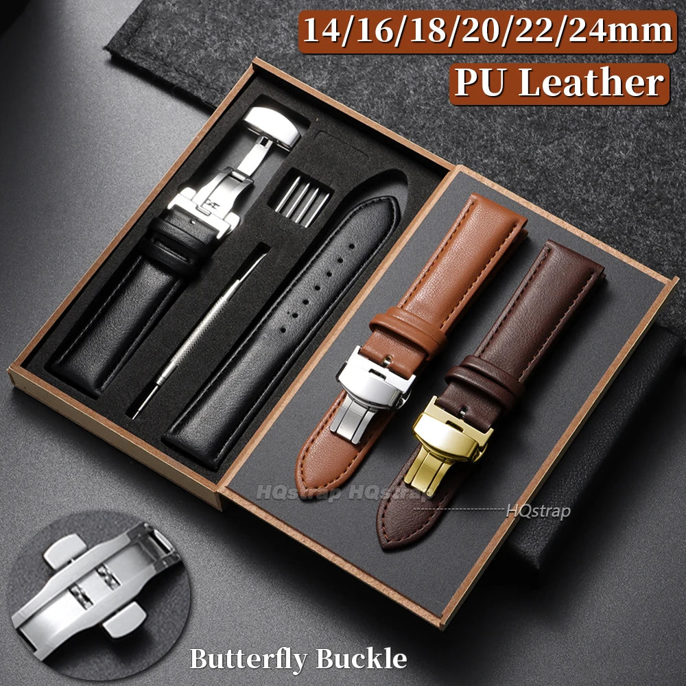 CowLost | bracelets-product_id-pu-leather-watch-band-14-24mm-with-stainless-steel-butterfly-buckle-black-brown-strap |7