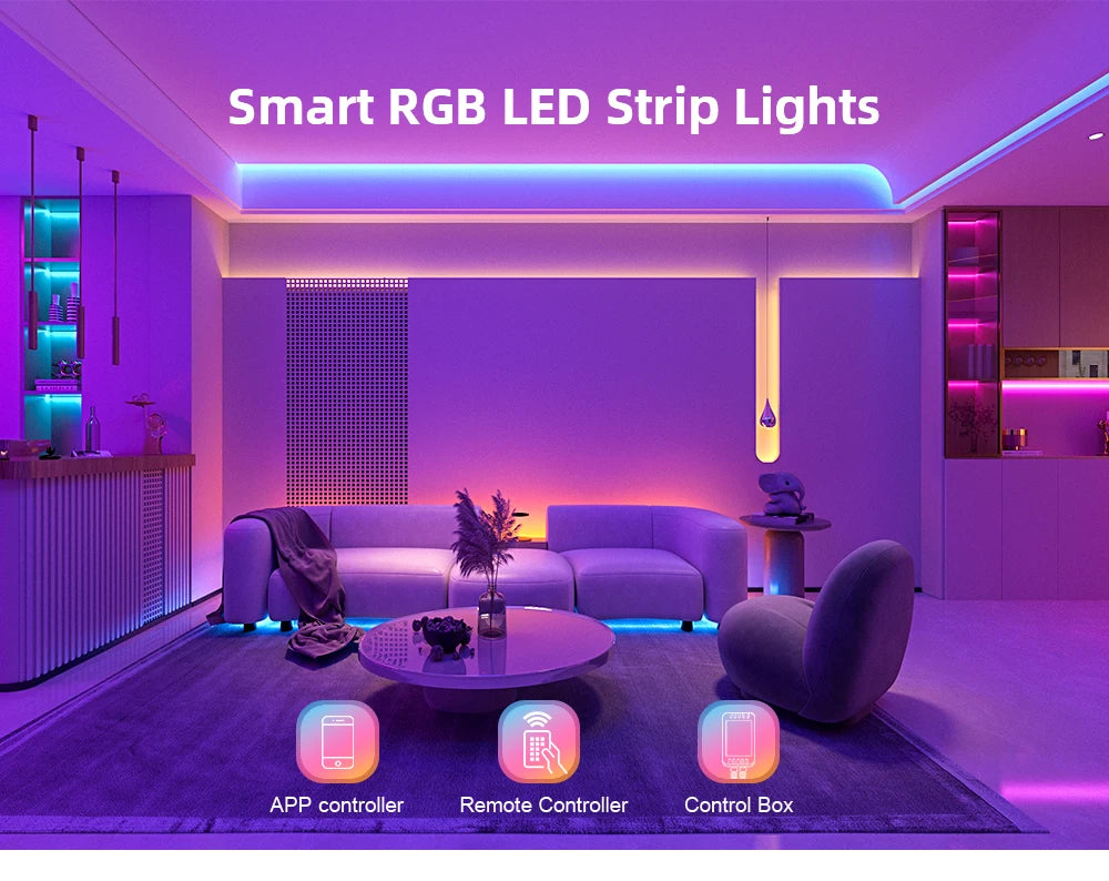 RGB 5050 LED Strip Light 12V 30 LEDs/M Music Sync APP Remote Control Flexible Tape