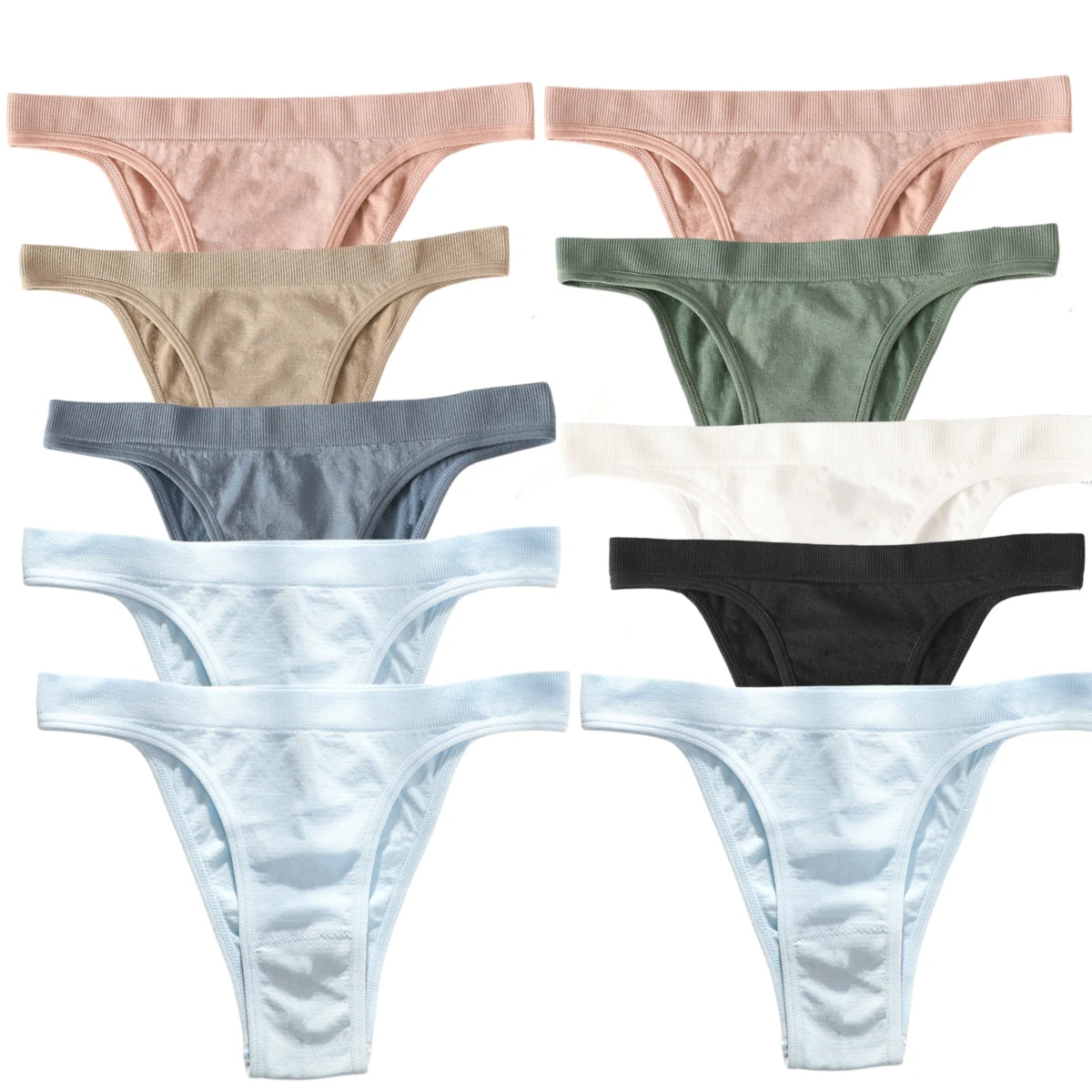 CowLost | product_id-10pcs-womens-seamless-ribbed-high-leg-sports-thong-underwear-set |21