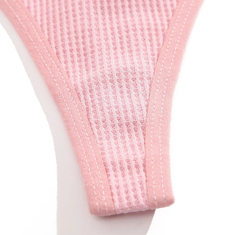 CowLost | activewear-pants-3pcs-cotton-waffle-women-s-sexy-thong-panties-set |35