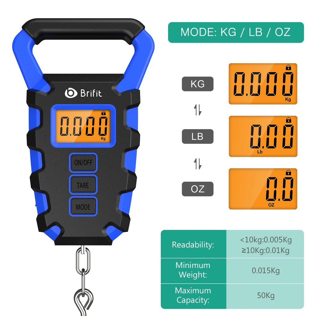 ORIA Digital Hanging Fishing Scale 50kg with Tape Measure and Fish Gripper