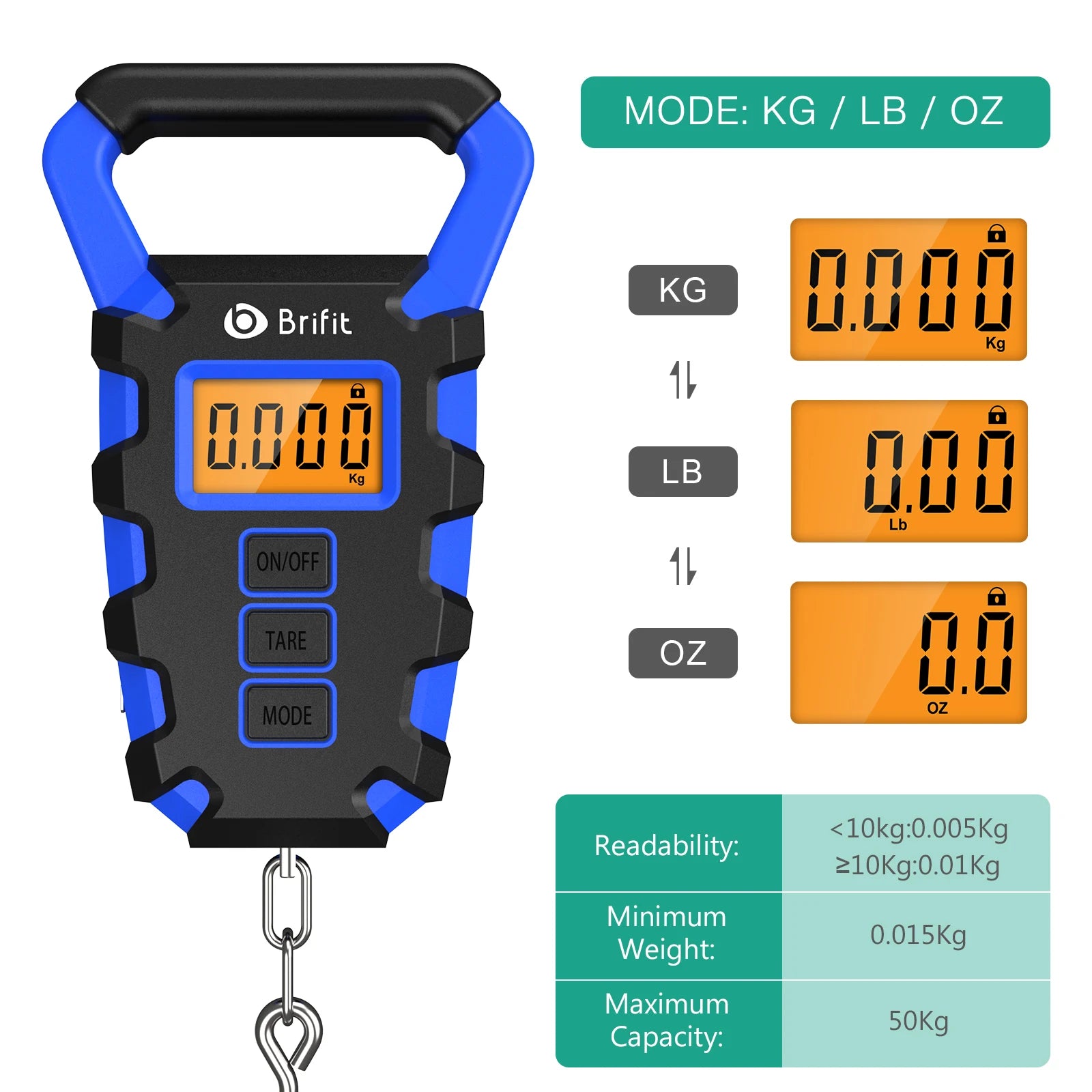 ORIA Digital Hanging Fishing Scale 50kg with Tape Measure and Fish Gripper