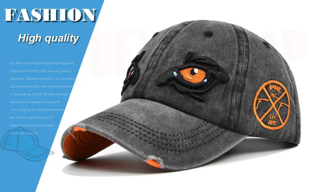 CowLost | washed-cotton-baseball-caps-for-women-men-eagle-eye-embroidery-snapback-hat |7