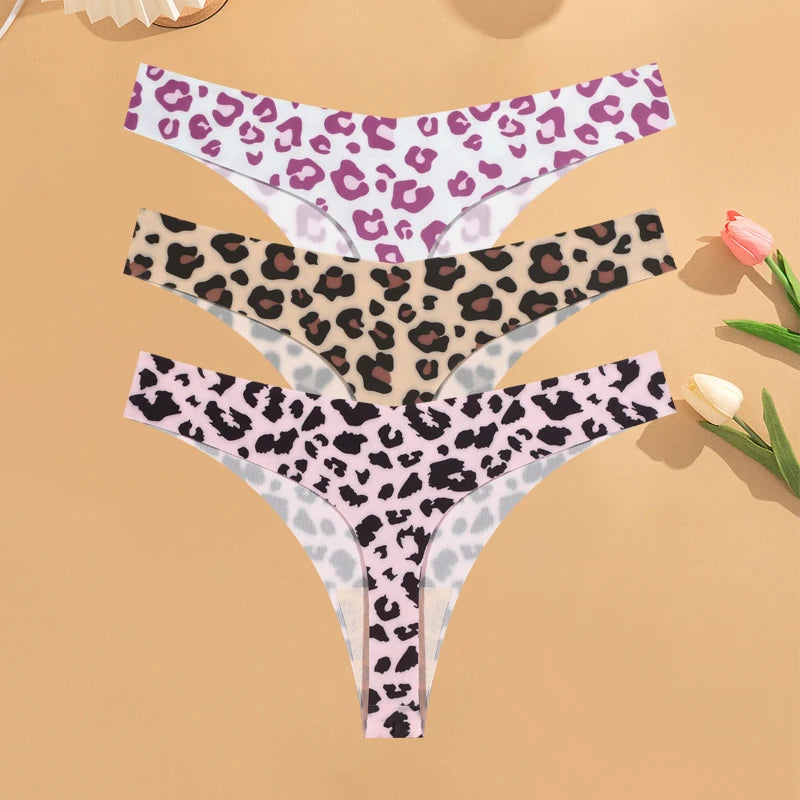 CowLost | activewear-pants-3pcs-womens-ice-silk-seamless-low-waist-leopard-thongs |33